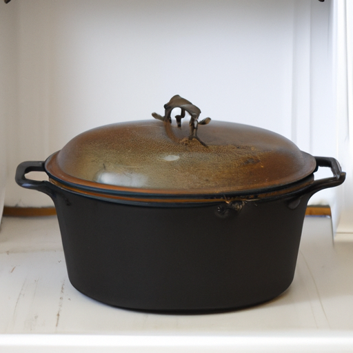 A cast iron Dutch oven, the perfect cooking vessel for roasting a turkey.